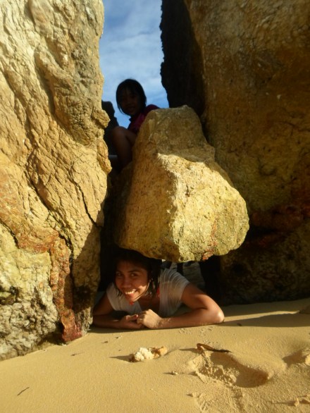 Me and my Gaby between rock boulders in Sabitang Laya Island on Day 2